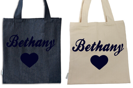 Tote Heart with Name Navy Flock